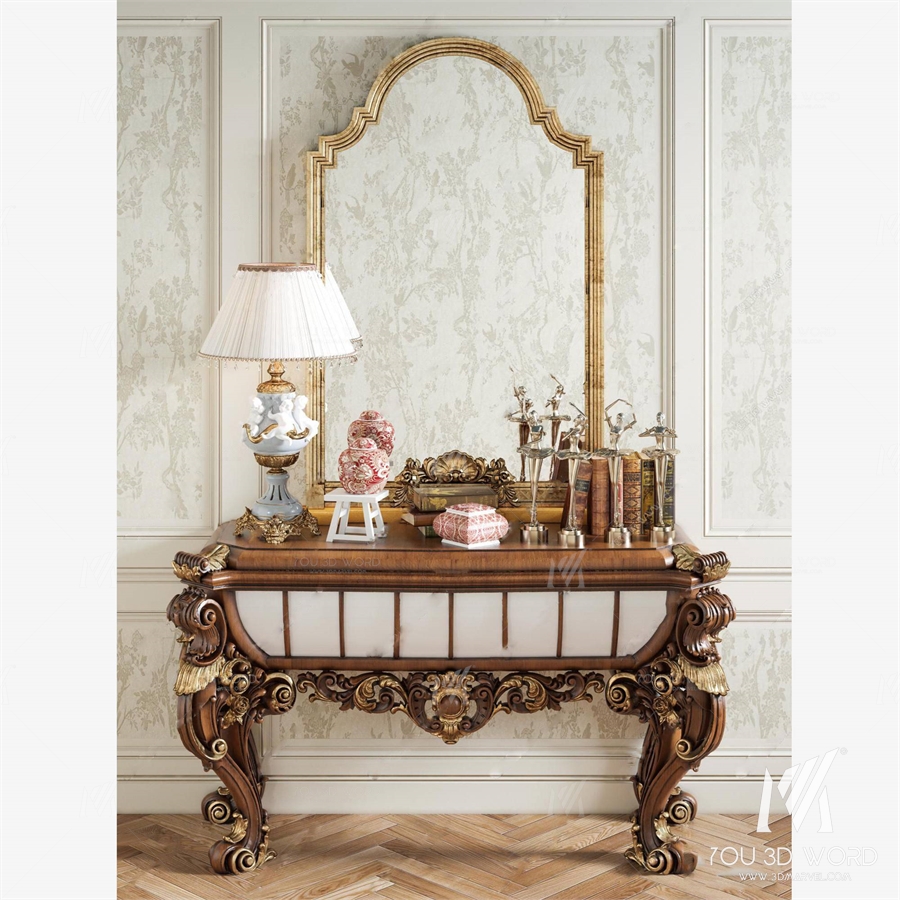 French end view table lamp decoration combination 3D model